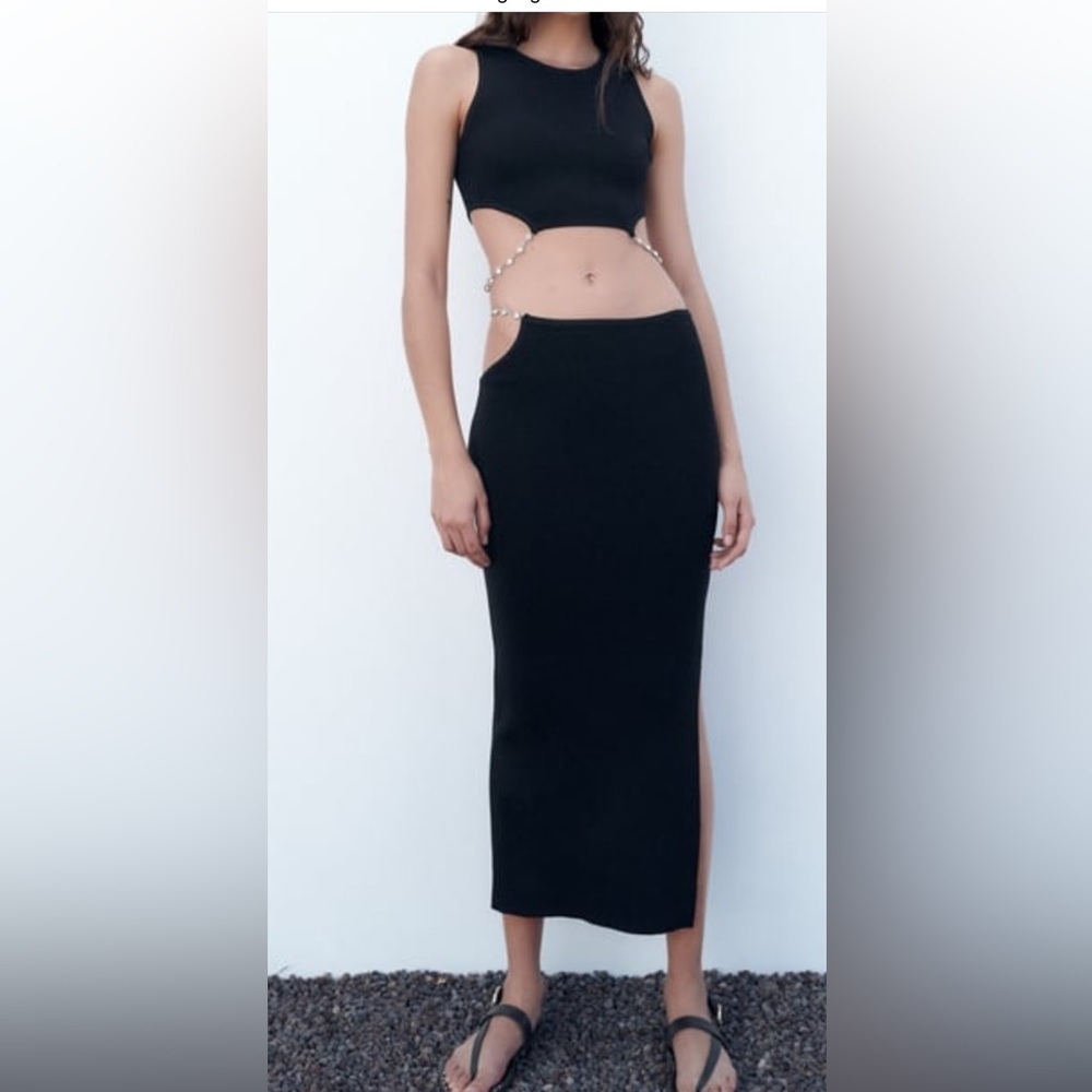 New! Zara small black ribbed cut out rhinestone knit skirt.